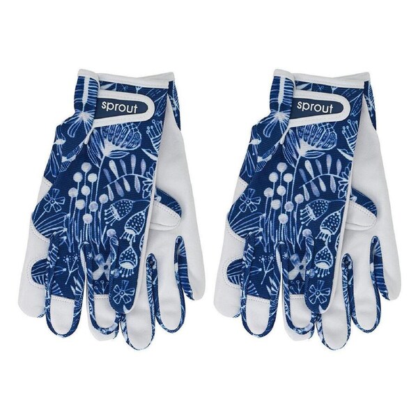 2PK Annabel Trends Sprout Goatskin Leather Garden Gloves One Size Navy Natives