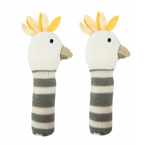 2PK Annabel Trends Baby Hand Rattle Knit Sensory Play Toy 18.5cm Cockatoo