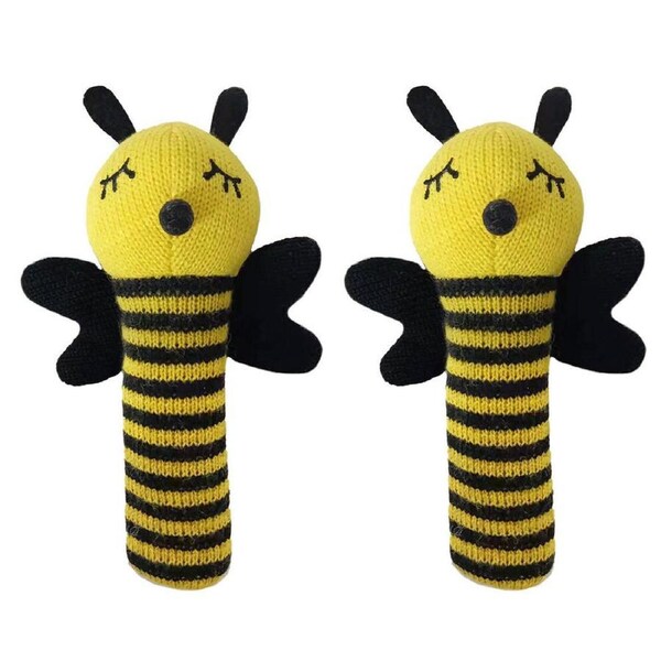 2PK Annabel Trends Baby Hand Rattle Knit Sensory Play Toy 18.5cm Bumble Bee