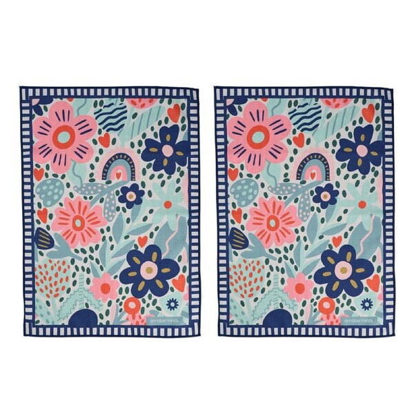 2PK Annabel Trends Waffle Microfibre Tea Towel Rectangular 50x70cm Garden Love