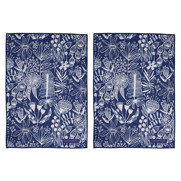 2PK Annabel Trends Waffle Microfibre Tea Towel Rectangular 50x70cm Navy Natives