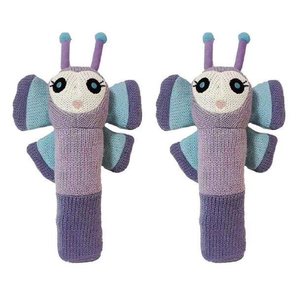 2PK Annabel Trends Baby Hand Rattle Knit Sensory Play Toy 18.5cm Butterfly