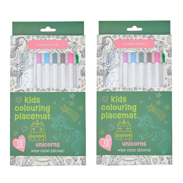 2PK Annabel Trends Silicone Mat w/ Colouring Pens Kids Art 37.5cm Unicorn