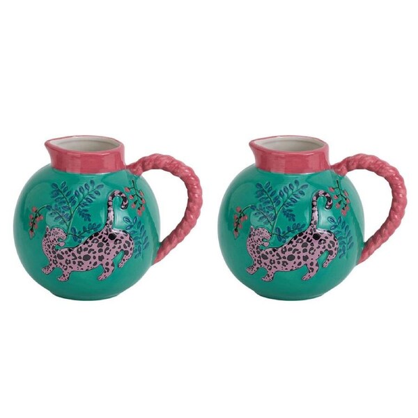 2PK Annabel Trends Ceramic Jug Water Pitcher w/ Handle 18.5x16cm Cheetah