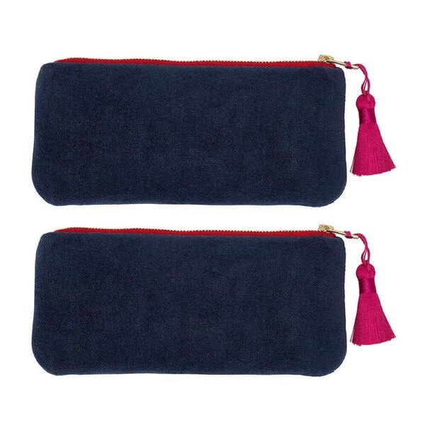 2PK Annabel Trends Velvet Makeup Pouch Travel Organiser 20.5cm Sapphire Blue
