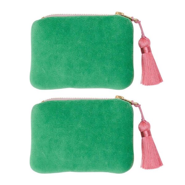 2PK Annabel Trends Velvet Zipped Coin Purse Wallet 12x8.5cm Meadow Green