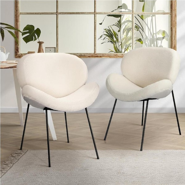 Oikiture 2x Dining Chair Accent Chairs Tub Armchairs Sherpa 4 Style Style 2/White&Black