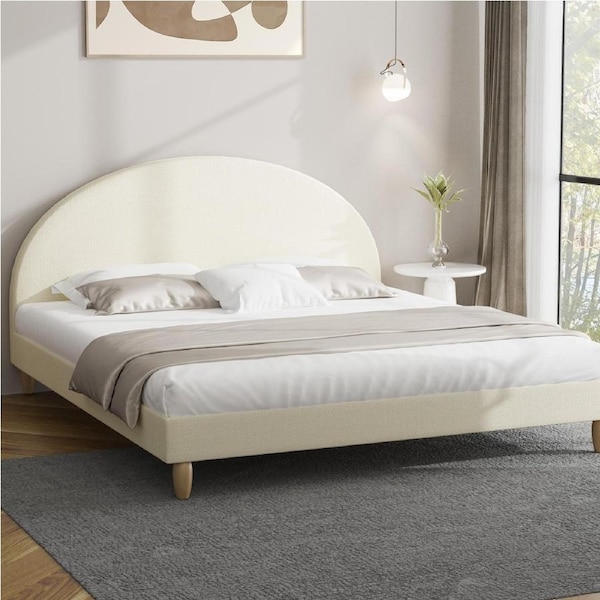 Oikiture Bed Frame Queen Double King Single Size Fabric Arched Beds Platform Queen