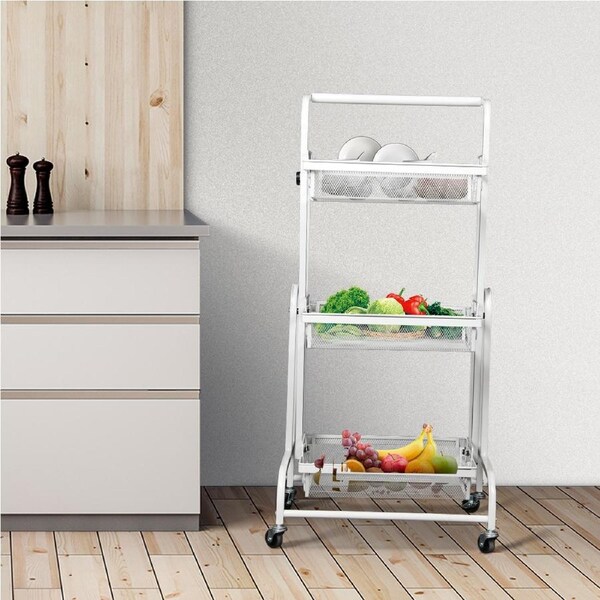 Levede Kitchen Trolley Cart 3 Tiers 180° Swivel Storage Shelf Organiser Rack White