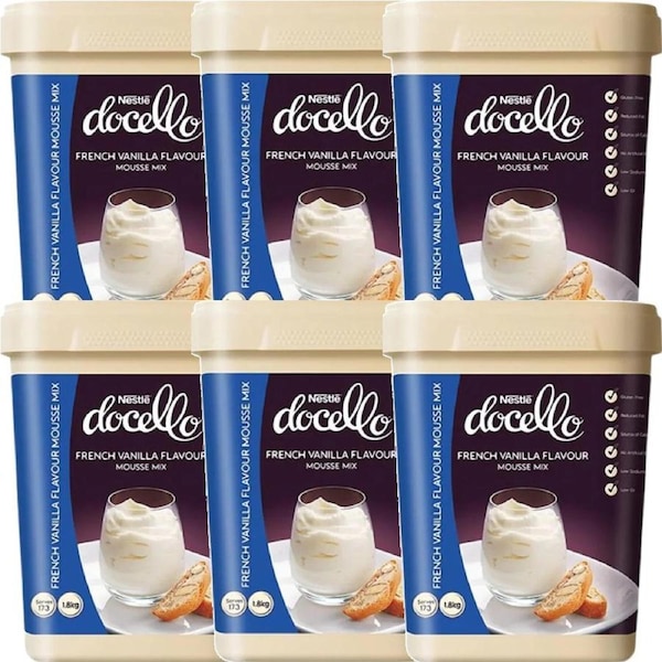 Nestle Docello Mousse Mix French Vanilla Flavour 1.8kg Tub 6 Pack Bulk