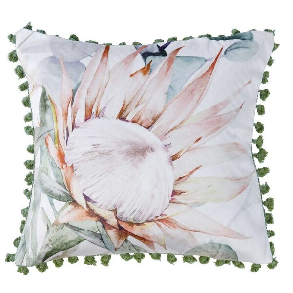Bianca Helensvale Square Velvet Cushion Pillow 43x43cm White Floral