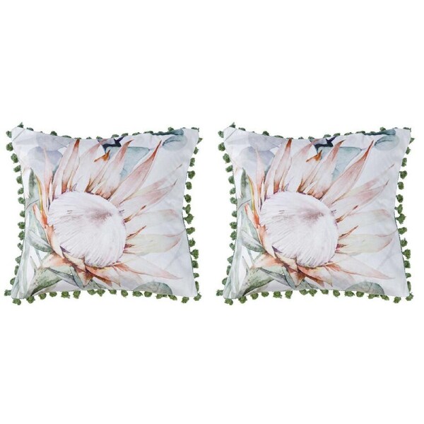 2PK Bianca Helensvale Square Velvet Cushion Pillow 43x43cm White Floral