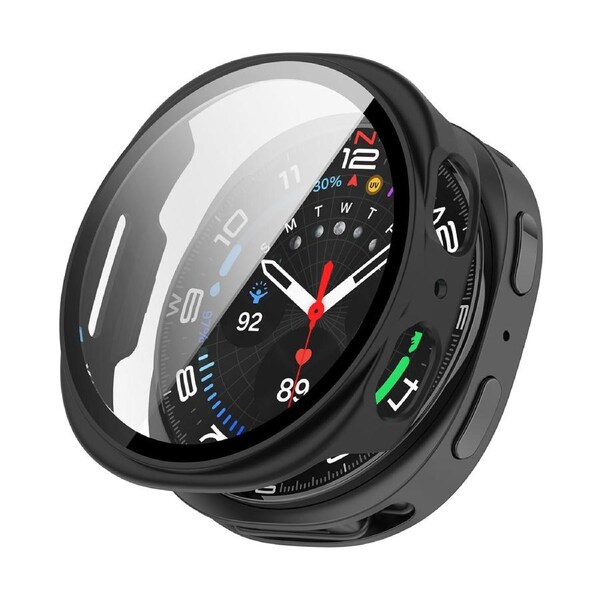 ZUSLAB Samsung Galaxy Watch 8 44mm Hard PC Case with Tempered Glass Screen Protector, Full Coverage Shockproof Protective Cover Black