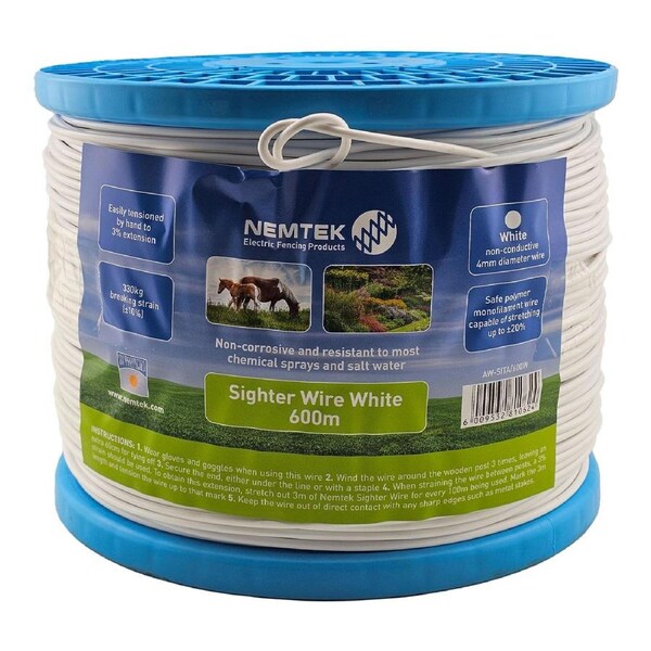 Nemtek 4mm x 600m Equine Horse Sighter Wire - White - AW-SITA-600W