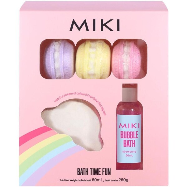 5pc Miki Kids Bath Time Fun Pack w/ 65g Bathbombs and 60mL Bubbles 3y+