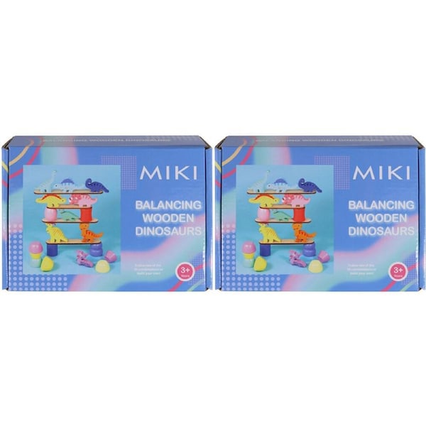 2PK Miki Balancing Wooden Dinosaurs Kids Toy w/ 30 Designs 3y+ Multi Coloured