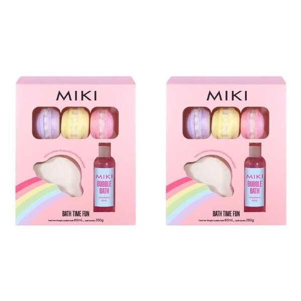 2PK 5pc Miki Kids Bath Time Fun Pack w/ 65g Bathbombs and 60mL Bubbles 3y+