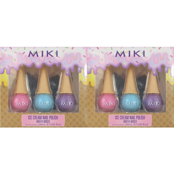 2PK 3pc Miki Water Based Ice Cream Nail Polish 5y+/8mL Multi Coloured