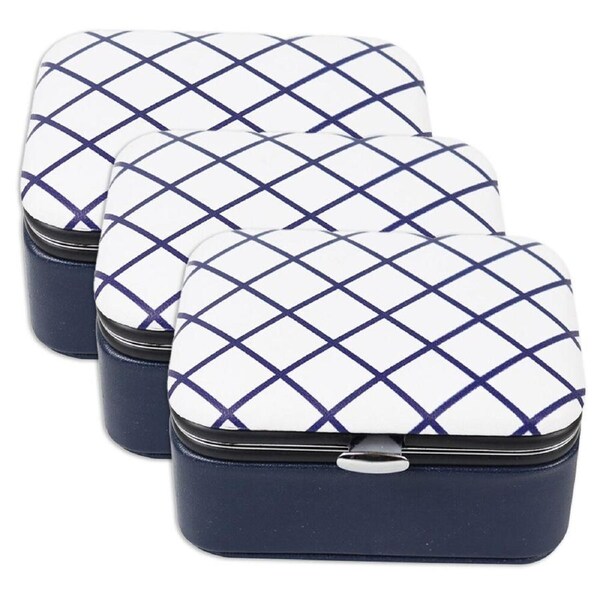 3PK Wicked Sista Criss Cross Deluxe Jewellery Hard Cover Travel Case 8x4cm Navy