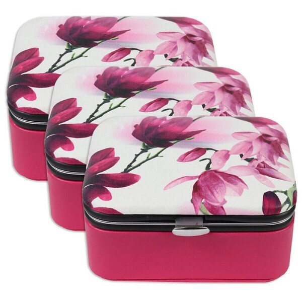 3PK Wicked Sista Magnolia Deluxe Jewellery Hard Cover Travel Case 8x4cm Red