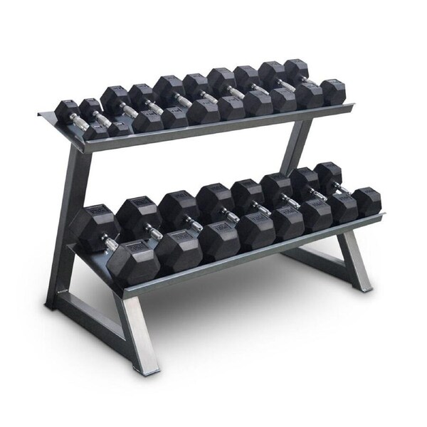 Bodyworx 2-Tier Flat Tray Dumbell Rack Stand Home Gym Storage 135x80cm