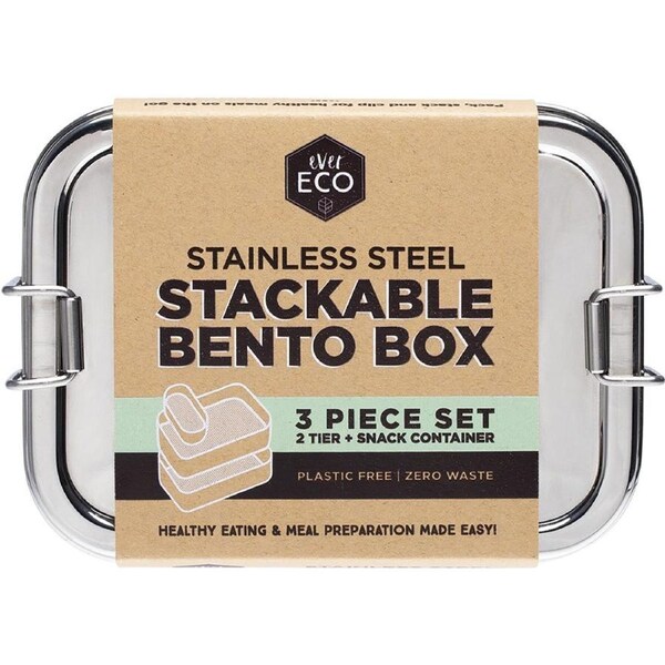Ever Eco Stainless Steel Stackable 2 Tier Bento + Mini Snack (3 piece set) 1200ml