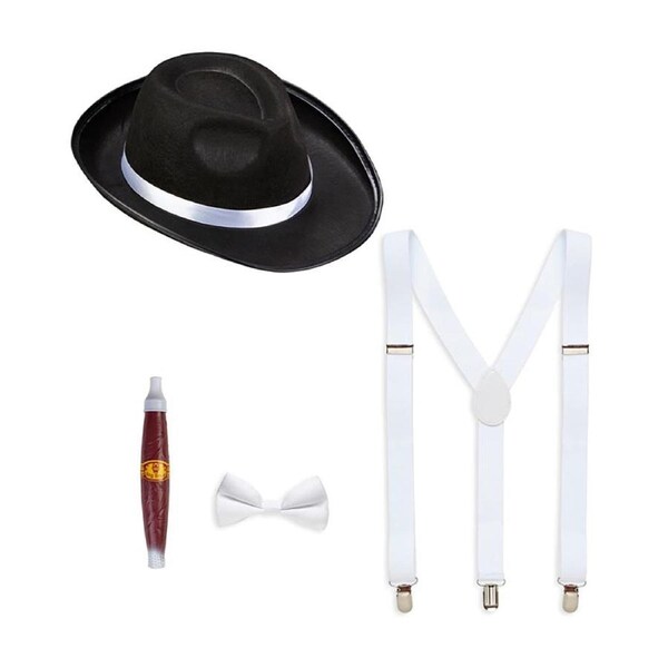 Gangster Hat Braces Bow Tie and Cigar Set