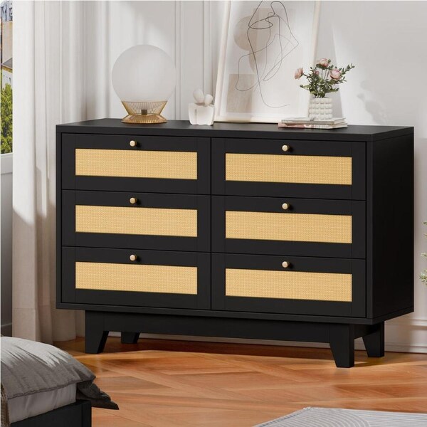 ALFORDSON 6 Chest of Drawers Storage Cabinet Dresser Rattan Black