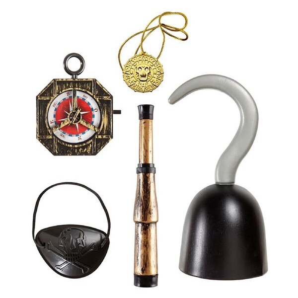 Pirate Hook Compass Spyglass Eyepatch and Necklace Set