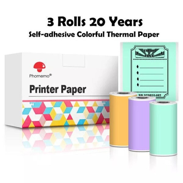 3 Rolls of Colored Stickers Compatible with Phomemo T02 Mini Pocket Thermal Printer