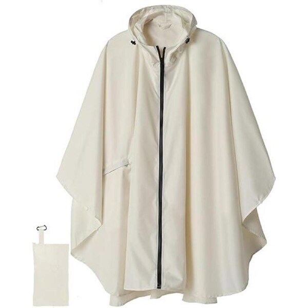Unisex Rain Poncho Raincoat Hooded with Pockets&ZIpper ,Fashion,Beautiful, Durable, Lightweight,(White)