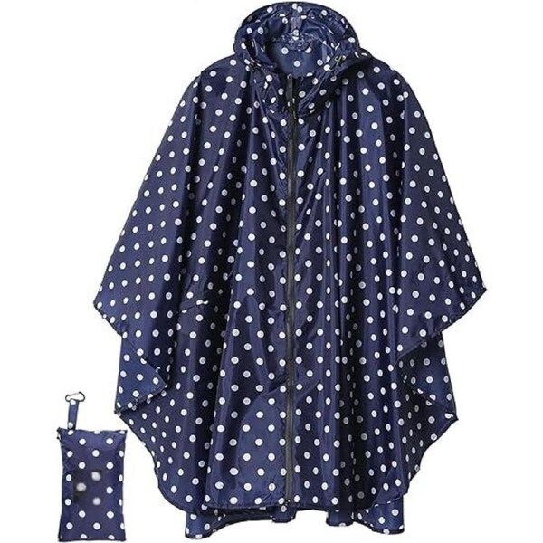 Unisex Rain Poncho Raincoat Hooded with Pockets&ZIpper ,Fashion,Beautiful, Durable, Lightweight,(Blue Dot)