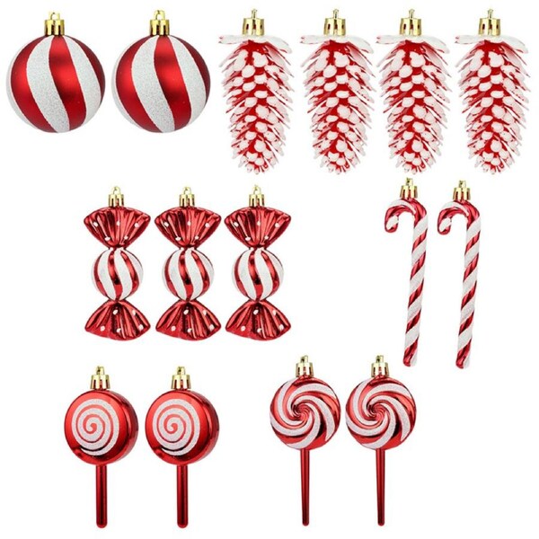 Nevenka 15 Pcs Christmas Ornaments Plastic Balls Candy Cane Decorations-Red