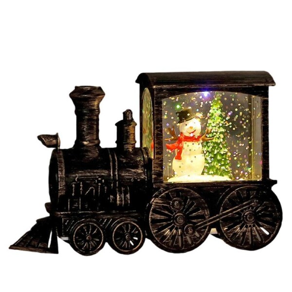 Nevenka Christmas Lighted Globe Lantern Led Snowman Train Decoration for Evening Display-Gold