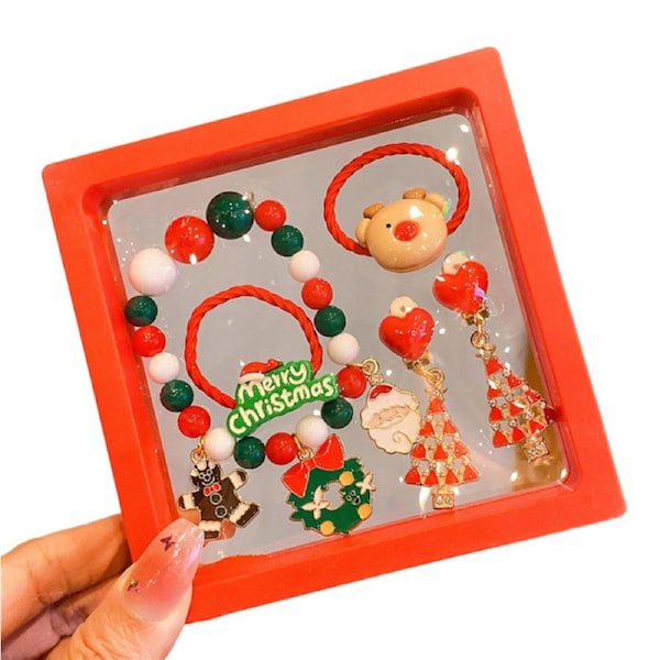 Nevenka 5 Pcs Christmas Beaded Bracelets Set Festive Xmas Jewelry Gift-1