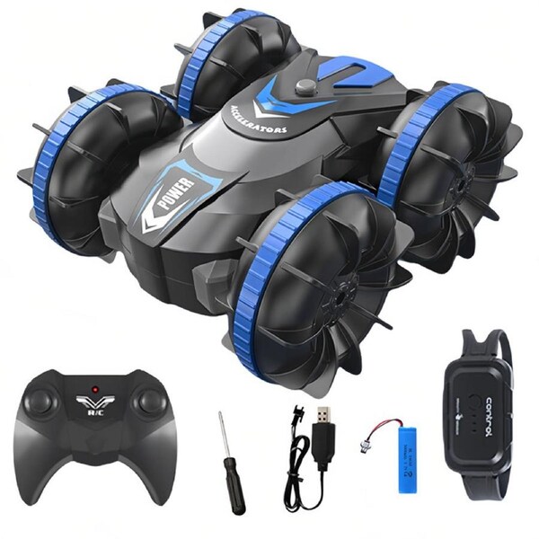 Nevenka Amphibious Remote Control Car Rotation 4WD Waterproof Gesture RC Car for Kids-Blue