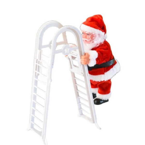 Nevenka Electric Climbing Double Ladder Santa Claus Plush Santa Toy Decoration-White