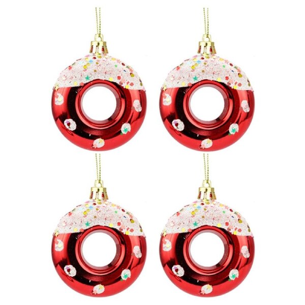 Nevenka 4 Pcs Donut Christmas Ornaments Plastic Pendants Hanging Decor-Red
