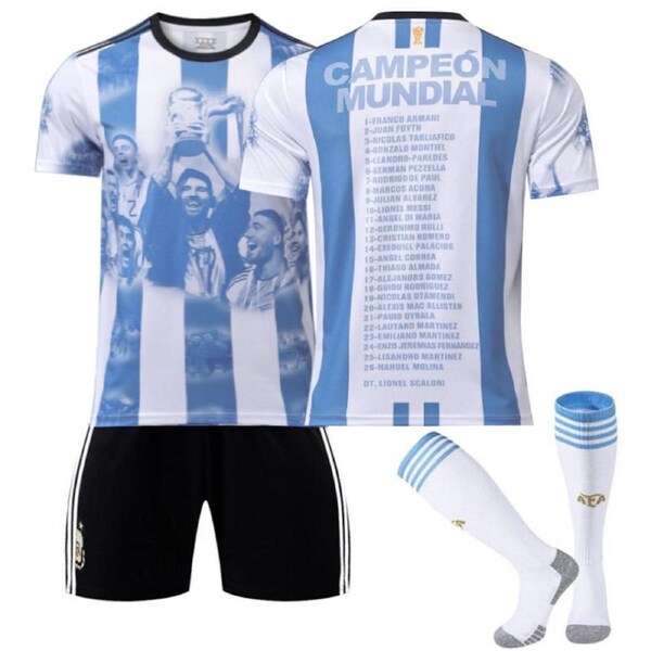 Nevenka Argentina Win Commemoration Jersey 2324 Soccer Uniform 3 Pcs Kit S