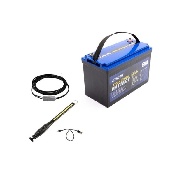 Adventure Kings 12V 120Ah Lithium Battery + 6m Lead +Rechargeable LED Worklight