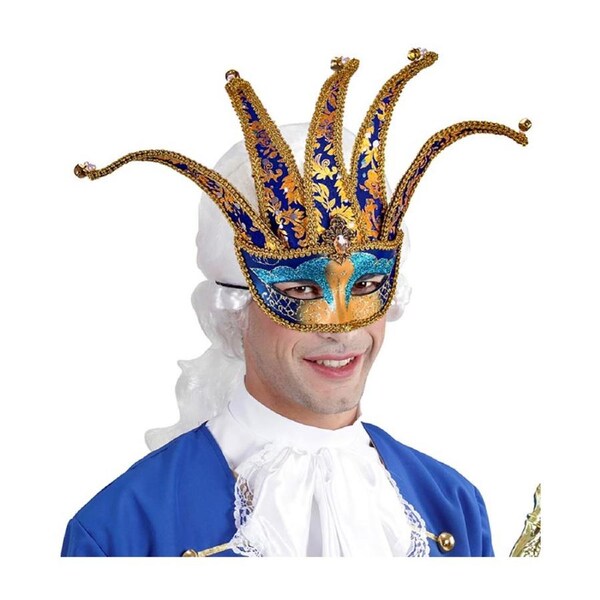 Blue and Gold Jester Eye Mask