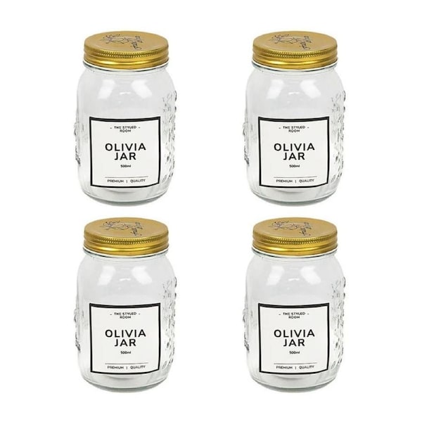 4x Olivia High-quality Secure Versitle Reusable Glass Preserving Jar - 500ml