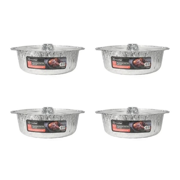 4x Top Chef Lightweight Disposable Oven-safe Aluminum Foil Pot w/ Lid - 33x12cm