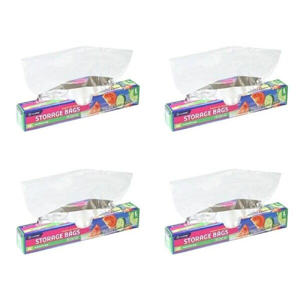 4x 12pc Top Chef MultiPurpose Double Press & Seal Large Storage Bags 26.8x27.9cm