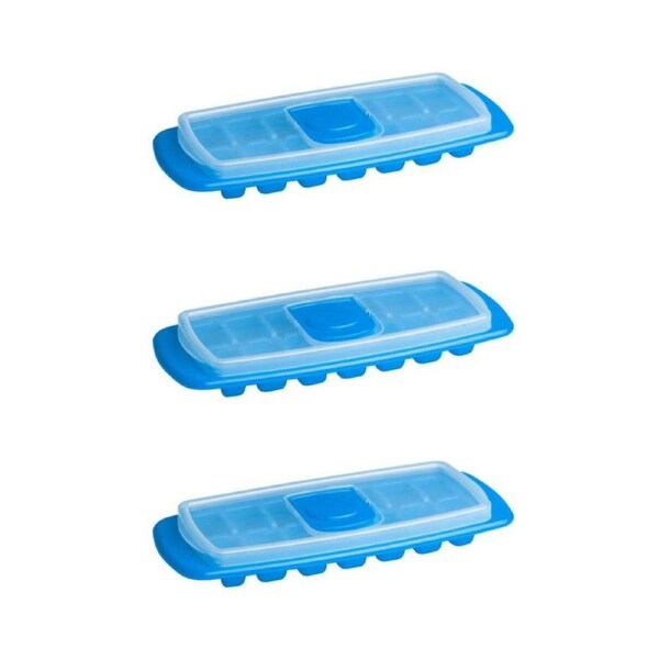 3x Cuisena Ice Cube Tray With Lid 14 Cubes BPA-Free Plastic Dishwasher safe Blue