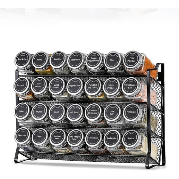 Ozoffer 4 Tier Spice Rack with 28 Glass Jars and 28 Labels