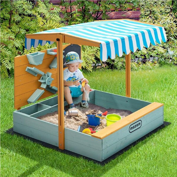 Mazam Kids Sandpit Outdoor Wooden Sandbox Beach Play Canopy Sand Play Toy Set