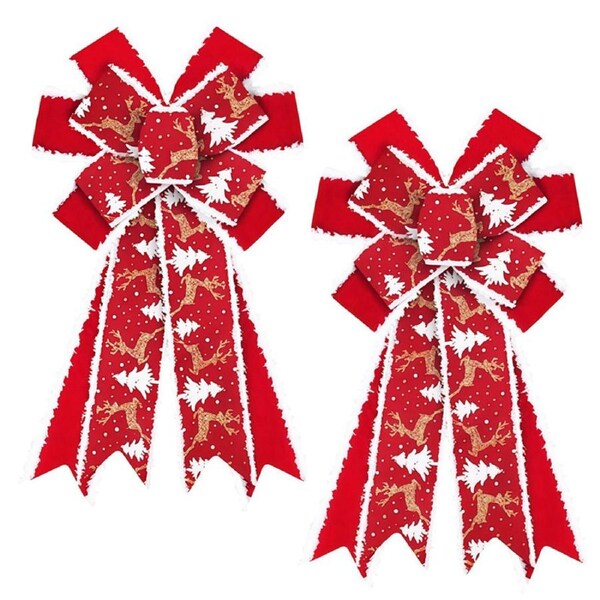 Nevenka 2Pcs Christmas Bows Snowflake Red Velvet Ribbon Bows for Xmas Wreath Front Door-10Side