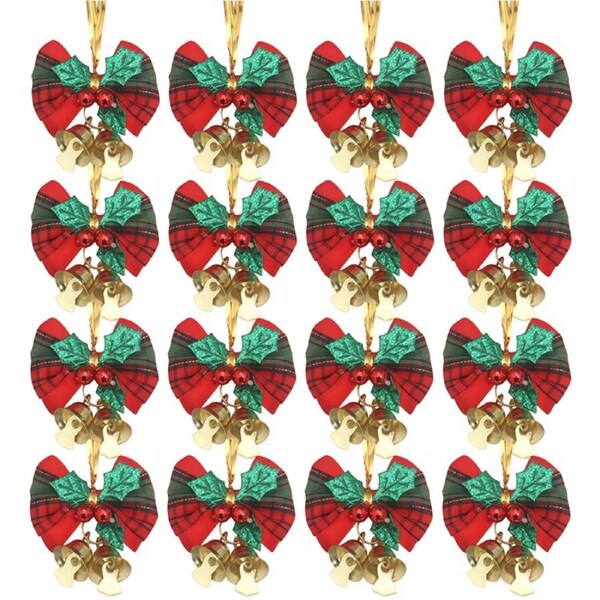 Nevenka 16Pcs Mini Christmas Bows with Bell 2inch Decorative Tree Wreaths New Year Gift-Green