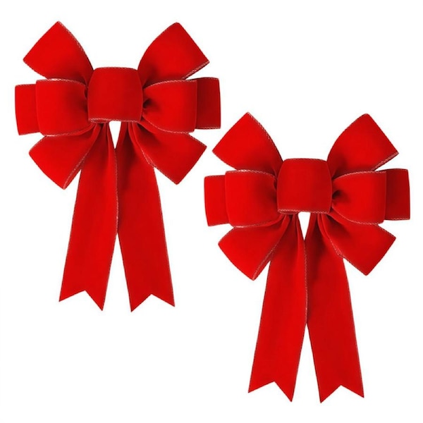 Nevenka 2Pcs Red Bows Christmas Decorations Big Velvet Bow with Gold Border for Xmas Wreaths